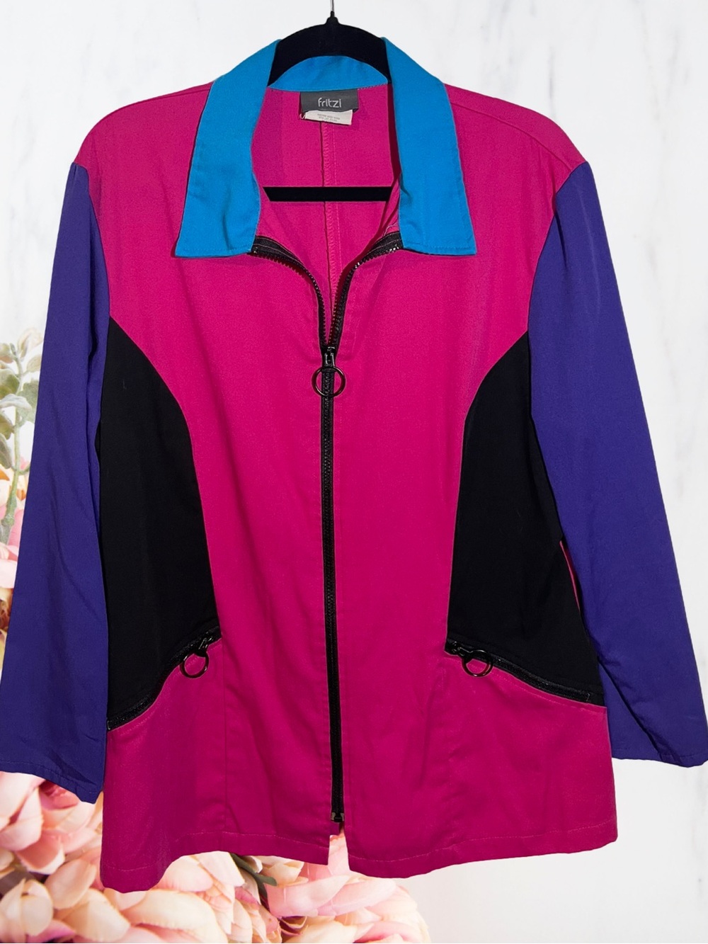Fritzi Vintage Colorblock Rayon Blend Zip Top Jacket Size L